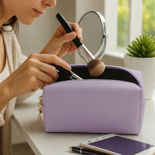 PU Leather Square Makeup Bag Travel Zipper Cosmetic Bag Small