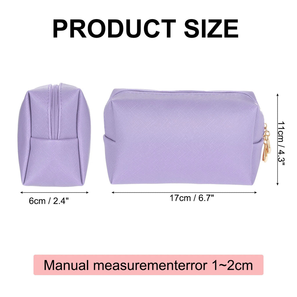 PU Leather Square Makeup Bag Travel Zipper Cosmetic Bag Small