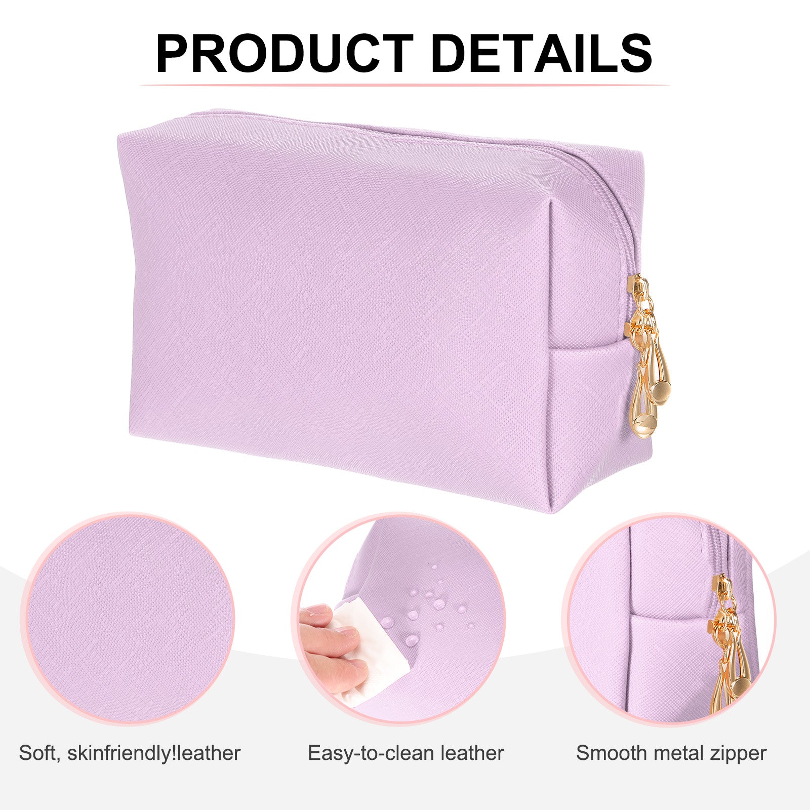 PU Leather Square Makeup Bag Travel Zipper Cosmetic Bag Small